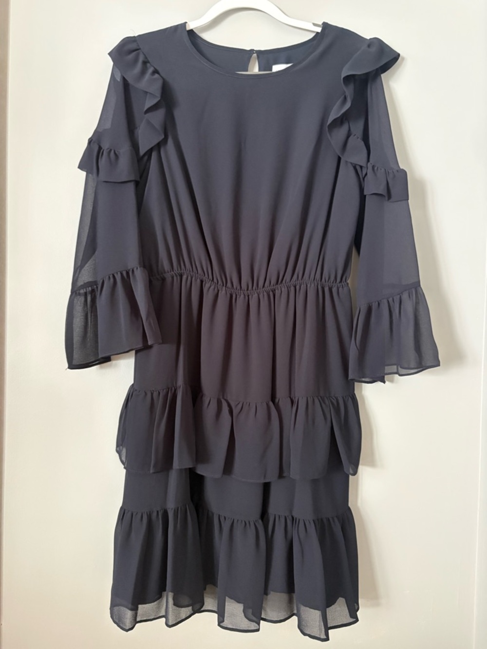 Women's Ruffle Tiered Long Sleeve Dress ; detailed skirt & sleeves